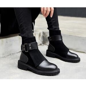 Chiko Earl Wrap Black Suede Leather Chunky Heels Lug Sole Combat Boots Nordic 9